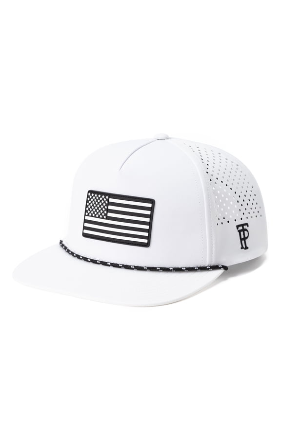 Golf Performance Waterproof Flat Bill Snapback Hat, TriProof Fabric, White, M/L