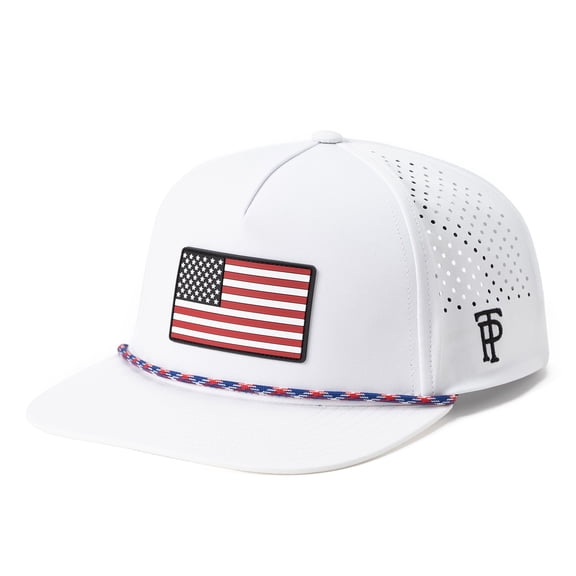 TOP-EX Golf Performance Waterproof Flat Bill Snapback Hat, TriProof Fabric, White with Colored String, XL/XXL