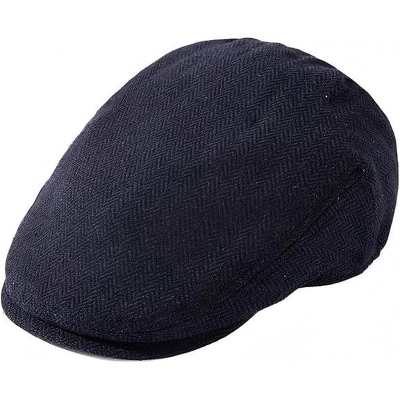 TOP-EX L/XL/XXL/3XL Mens Tweed Flat Cap – Wool Newsboy Driving Hat, 8 Panel Gatsby Style Navy Blue Herringbone 3XL
