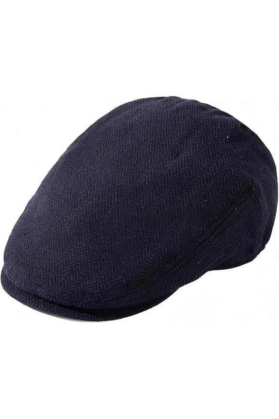L/XL/XXL/3XL Mens Tweed Flat Cap – Wool Newsboy Driving Hat, 8 Panel Gatsby Style Navy Blue Herringbone 3XL