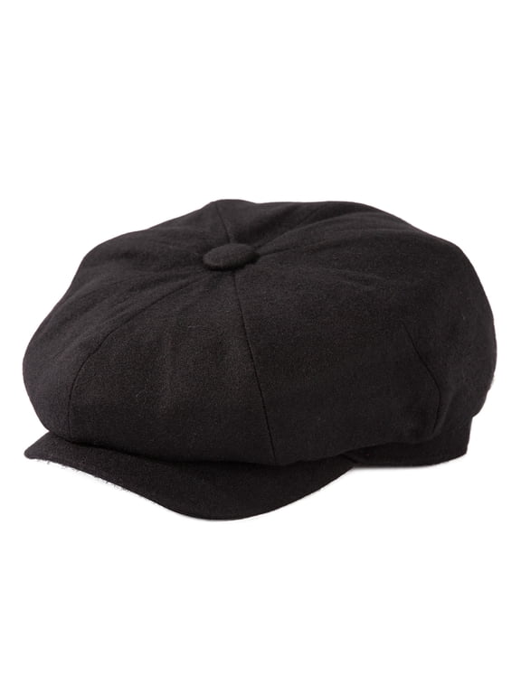 Mens Wool Tweed Newsboy Cap, 8 Panel Flat Gatsby Driving Hat, Black, xl