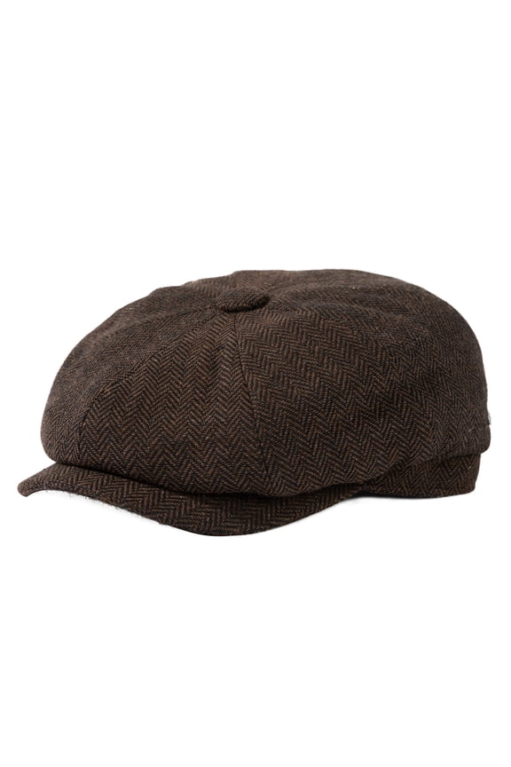 L/XL/XXL Mens Wool Tweed Newsboy Cap 8 Panel Flat Gatsby Driving Hat Brown Herringbone 3XL