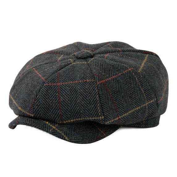 TOP-EX L/XL/XXL Mens Wool Tweed Newsboy Cap Gatsby Flat Golf Hat Plaid Navy Blue L