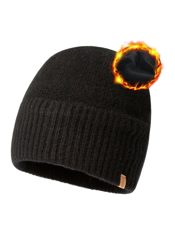Merino Wool Winter Beanie, Fleece Lined Knit Cuffed Watch Cap, Black, xl xxl