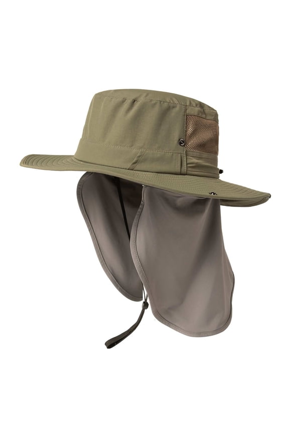 Men’s UV Protection Sun Hat with Cooling Neck Flap, Wide Brim, Waterproof & Packable, Army Green, XL/XXL