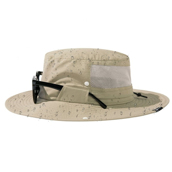 TOP-EX Men's Waterproof Bucket Sun Hat - Wide Brim UV Protection SPF Boonie Cap for Hiking Fishing Beach Safari - Beige XL
