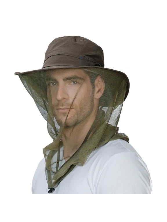 Men’s Waterproof Mesh Veil Bucket Hat, UPF 50 Sun Protection, Packable Outdoor Hat, Army Green, XL/XXL
