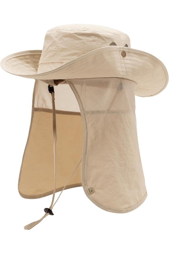 Men’s Waterproof Sun Hat with Neck Flap, Wide Brim UPF 50+, Packable Outdoor Hat, Beige, XL/XXL
