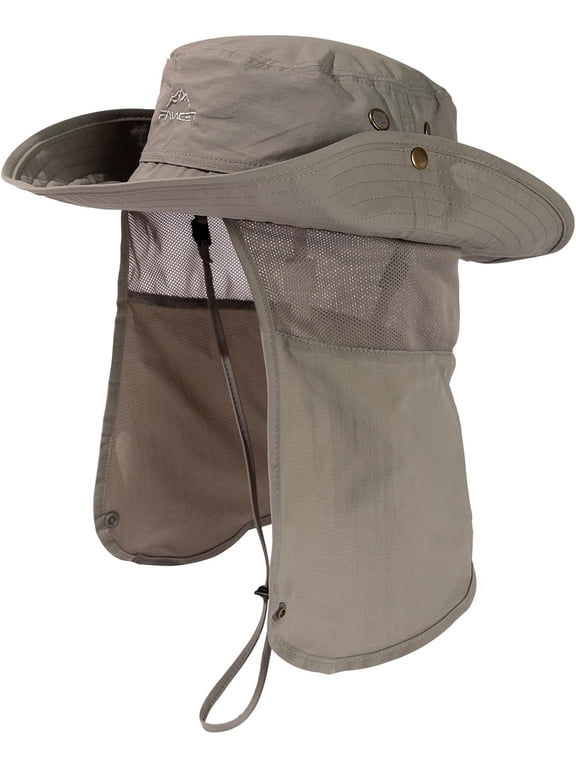 Men’s Waterproof Sun Hat with Neck Flap, Wide Brim UPF 50+, Packable Outdoor Hat, Light Gray, XL/XXL