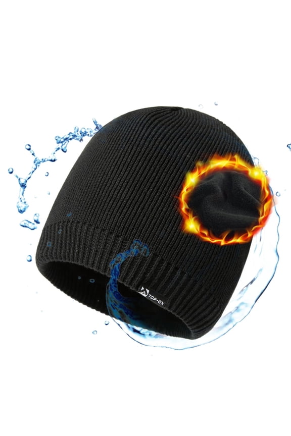 Merino Wool Waterproof Beanie - Fleece Lined, Durable, All-Weather Warmth for Men & Women Black Large