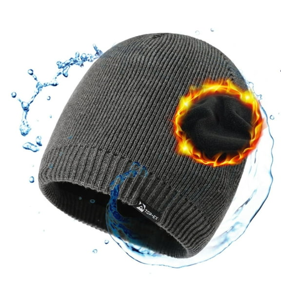 TOP-EX Merino Wool Waterproof Beanie - Fleece Lined, Durable, All-Weather Warmth for Men & Women Gray Medium
