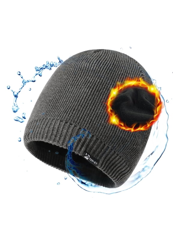 Merino Wool Waterproof Beanie - Fleece Lined, Durable, All-Weather Warmth for Men & Women Gray Medium