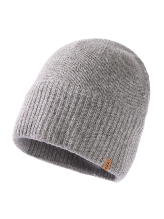 Merino Wool Winter Beanie, Fleece Lined Knit Cuffed Watch Cap, Light Gray, xl xxl