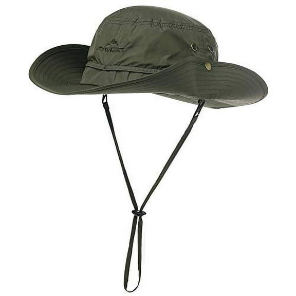 TOP-EX Oversize XL XXL Large Waterproof UPF 50  Wide Brim Mens Sun Safari Fishing Hiking Hat with Chin Strap Army Green Large