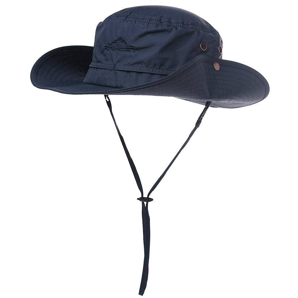 TOP-EX Oversize XL XXL Large Waterproof UPF 50+ Wide Brim Mens Sun Safari Fishing Hiking Hat with Chin Strap Navy Blue Large X-Large