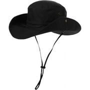 Waterproof Sun Hat, Wide Brim UPF 50+ Boonie Hat with Chin Strap, Black, m l