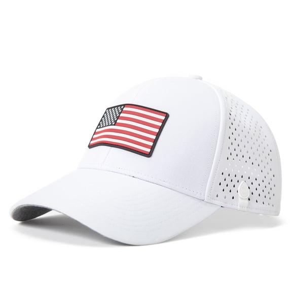 TOP-EX Utility Golf Flat Bill Snapback Hat, Waterproof TriProof Polyester, White with Flag, XL/XXL