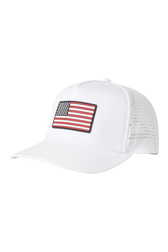 Waterproof Golf Snapback Hat with Breathable Panels, Flat Bill, TriProof Polyester, White, XL/XXL