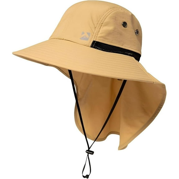 TOP-EX Waterproof Sun Hat Men's Wide Brim Sun Protection Hat Outdoor Trekking Hat with Neck Protection Safari Summer Hat Foldable Khaki L/XL