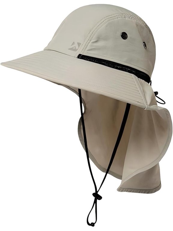 Waterproof Sun Hat, Wide Brim Neck Flap, Light Grey, M l