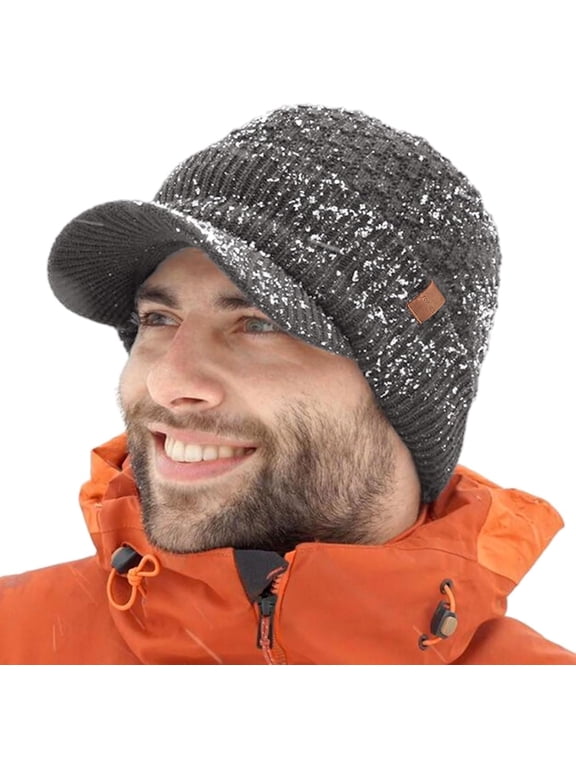 DryKnit™ Waterproof Visor Beanie, Merino Wool Fleece Lined Winter Hat with Brim, Gray, medium large