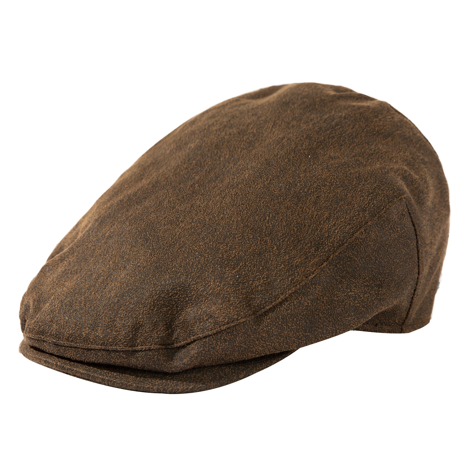 TOP-EX XL/XXL Mens Faux Leather Flat Cap Winter Newsboy Ivy Driving Hat Coffee M/L