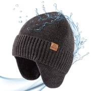 TOP-EX DryKnit  Merino Wool Waterproof Winter Beanie, Ear Flap Hat, Grey, xl xxl