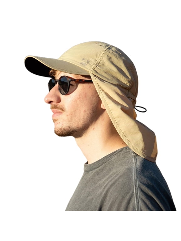 Waterproof Baseball Cap, Neck Flap UV Protection, Khaki, L xl