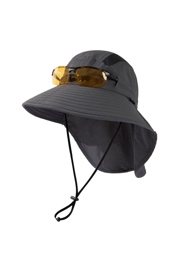 XXL/XL/L/M Mens Sun Hat with Neck Flap & Sunglass Slot – Wide Brim UPF 50+ UV Protection, Waterproof, Packable for Big Heads Fishing Hiking Outdoor Dark Grey XL/XXL