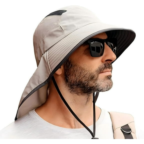 TOP-EX XXL/XL/L/M Mens Sun Hat with Neck Flap & Sunglass Slot – Wide Brim UPF 50  UV Protection, Waterproof, Packable for Big Heads Fishing Hiking Outdoor Light Grey M/L