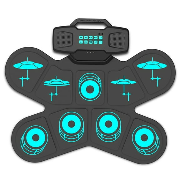 TOP! Electronic Drum Set Hand Roll 9 Pads Dual Speaker Rechargeable Practice Pad Kit with Drumsticks Foot Pedal