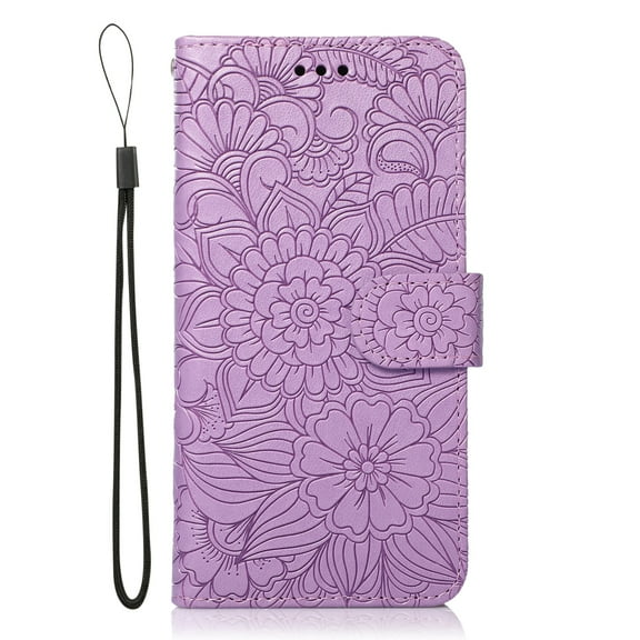 TOP SHE Embossed Three Cards PU Leather Fashionable Folding Folio Case with Cards Holder Pocket Lanyard Anti-Scratch Shockproof Bumper Cover Case For Samsung Galaxy S10E,Purple