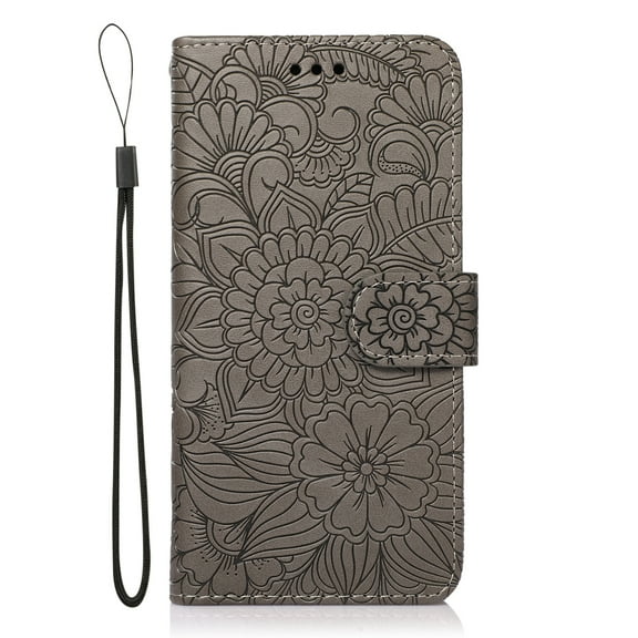 TOP SHE Embossed Three Cards PU Leather Folding Folio Case with Cards Holder Pocket Lanyard Anti-Scratch Shockproof Bumper Cover Exquisite Case For iPhone 5 5S,Gray