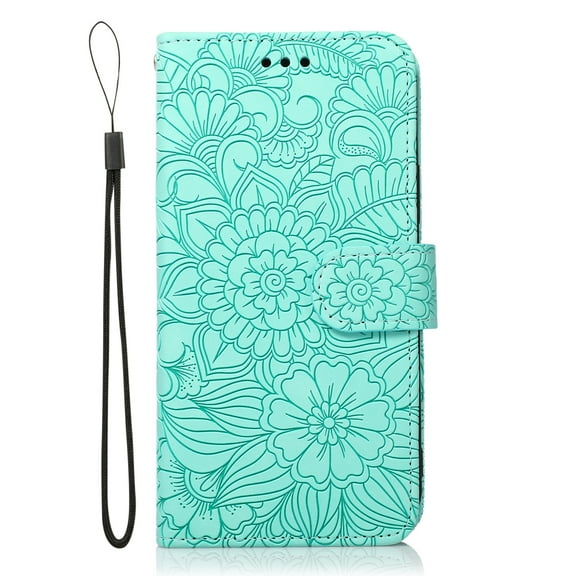 TOP SHE Embossed Three Cards PU Leather Folding Folio Case with Cards Holder Pocket Lanyard Anti-Scratch Shockproof Bumper Cover Solid Case For Samsung A70 6.7 (2019),Green