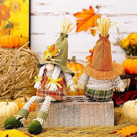 TOP! Fall Decor Gnomes Plush Decorations for Home 2PCS Halloween Farmhouse Autumn Pumpkin