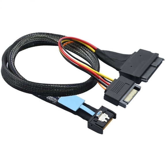TOP! Gen5 MCIO Slimline SFF-8654 4I to SAS 8639 U.2 Adapter Cable + 15P SATA Power Converter Wire Cord 0.5m