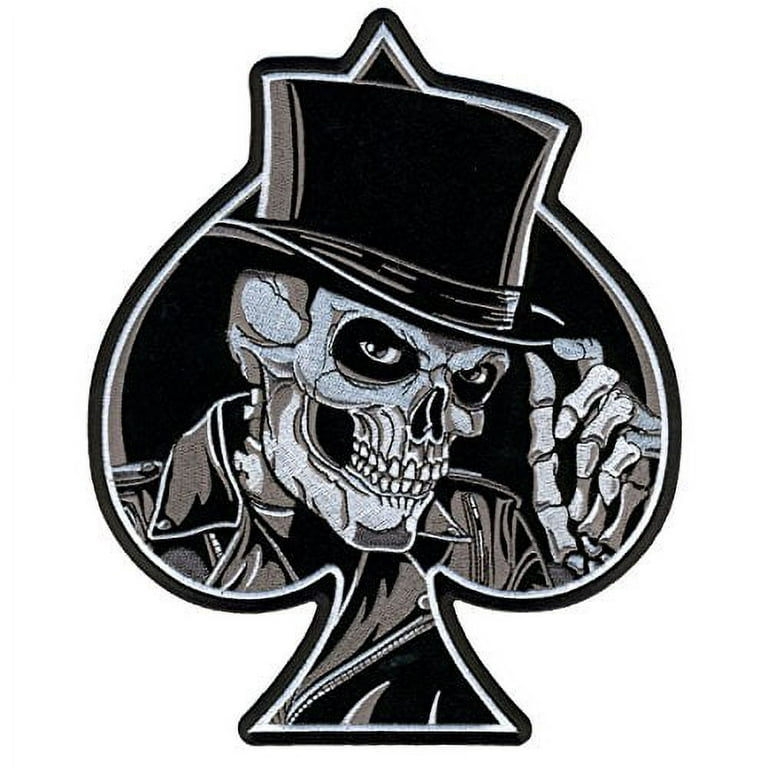 TOP HAT SKULL, High Thread Embroidered Exceptional Quality Iron-On/Saw-On  Rayon Hook & Loop Fastener - PATCH - Size - 4 
