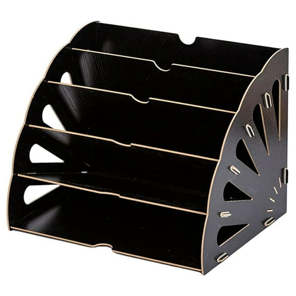 TOP! Hollow Sector File Organizer with 5 Compartments for Office Supplies, Black