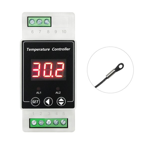 TOP! LED Rail Thermostat AC220V 2-Way Relay Din Mounted Controller Heating and Cooling Temperature Alarm A