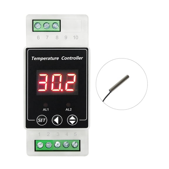 TOP! LED Rail Thermostat AC220V 2-Way Relay Din Mounted Controller Heating and Cooling Temperature Alarm C
