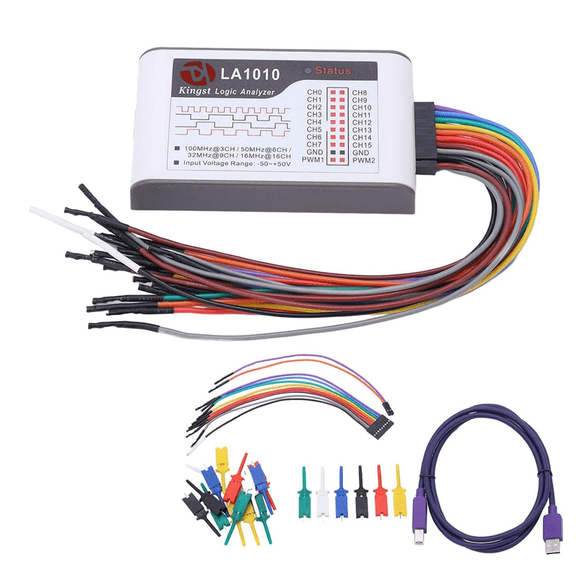 TOP! Logic Analyzer, 16 Channel Analyzer Portable Device with Cable USB Interface 100M Sampling Rate 50V Input