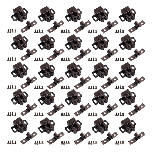 TOP-MAX 10PCS Cold Rolled Steel Door Catches with 40Pcs Screws Double Roller Catch Cabinet Door Latch for Cabinet Drawer (Bronzed)