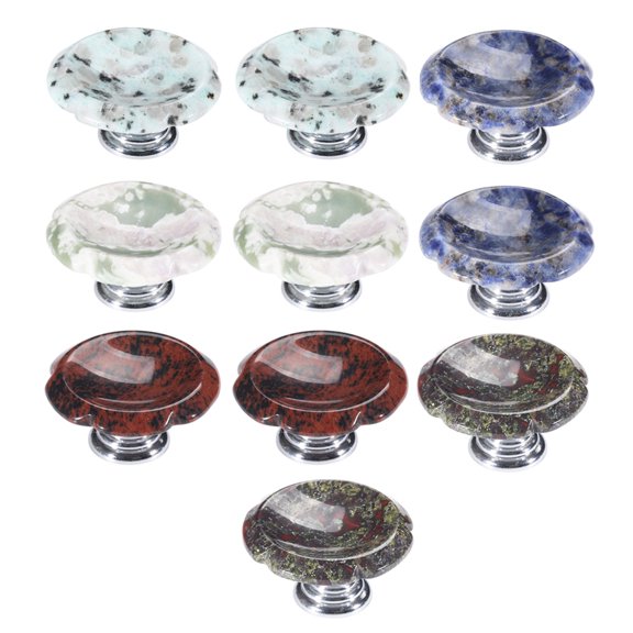 TOP-MAX 10PCS Natural Stone Handle Door Knob with Aluminum Alloy Base for Furniture Drawers Cupboards