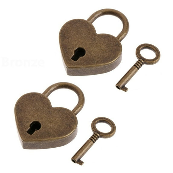 TOP-MAX 2PCS Mini Heart Shape Locks Zinc Alloy Mini Heart Shape Locks (Keys Included)