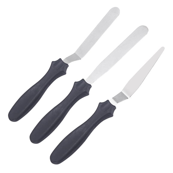 TOP-MAX 3Pcs Stainless Steel Smoothing Knife Set Baking Spatula Icing Spatula Cream Spatula Tools (Black)