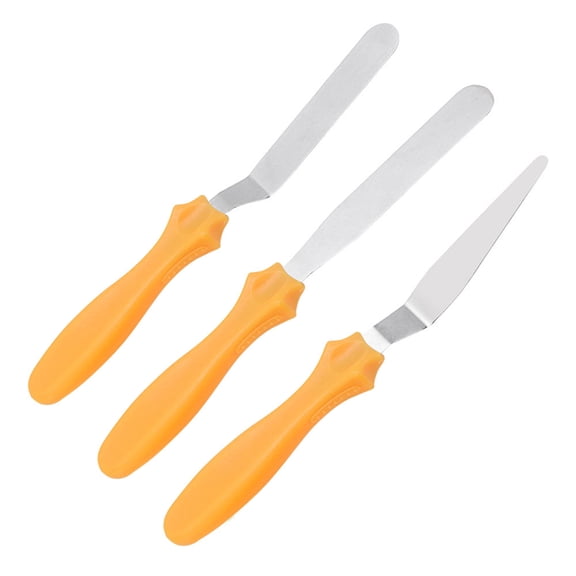 TOP-MAX 3Pcs Stainless Steel Smoothing Knife Set Baking Spatula Icing Spatula Cream Spatula Tools (Yellow)