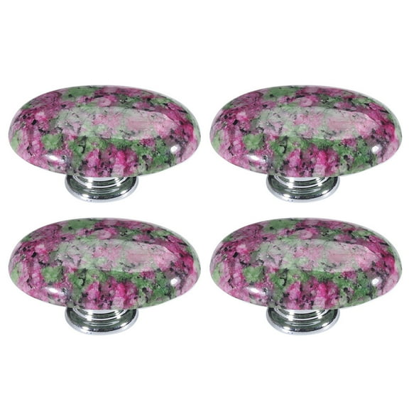 TOP-MAX 4PCS Natural Crystal Stone Door Knob Aluminum Alloy Base Ovale-Shaped Handles Hardware (Purple-Green)