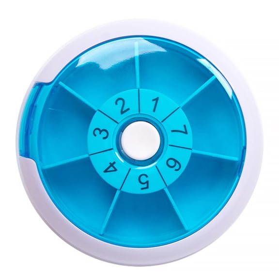 TOP-MAX 7-Day Circular Pill Organiser Case One Week Pill Box Weekly Medicine Box with Large Compartments Blue