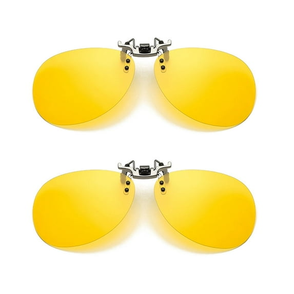 TOP-MAX Clip-on Polarized Sunglasses, Night Driving Glasses Clip, UV400 Protection Anti Glare (2pcs, Ellipse-Yellow)