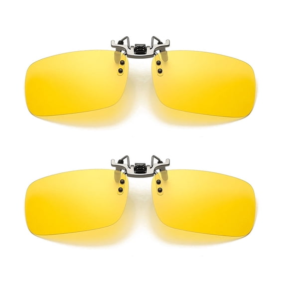 TOP-MAX Clip-on Polarized Sunglasses, Night Driving Glasses Clip, UV400 Protection Anti Glare (2pcs, Medium-Yellow)